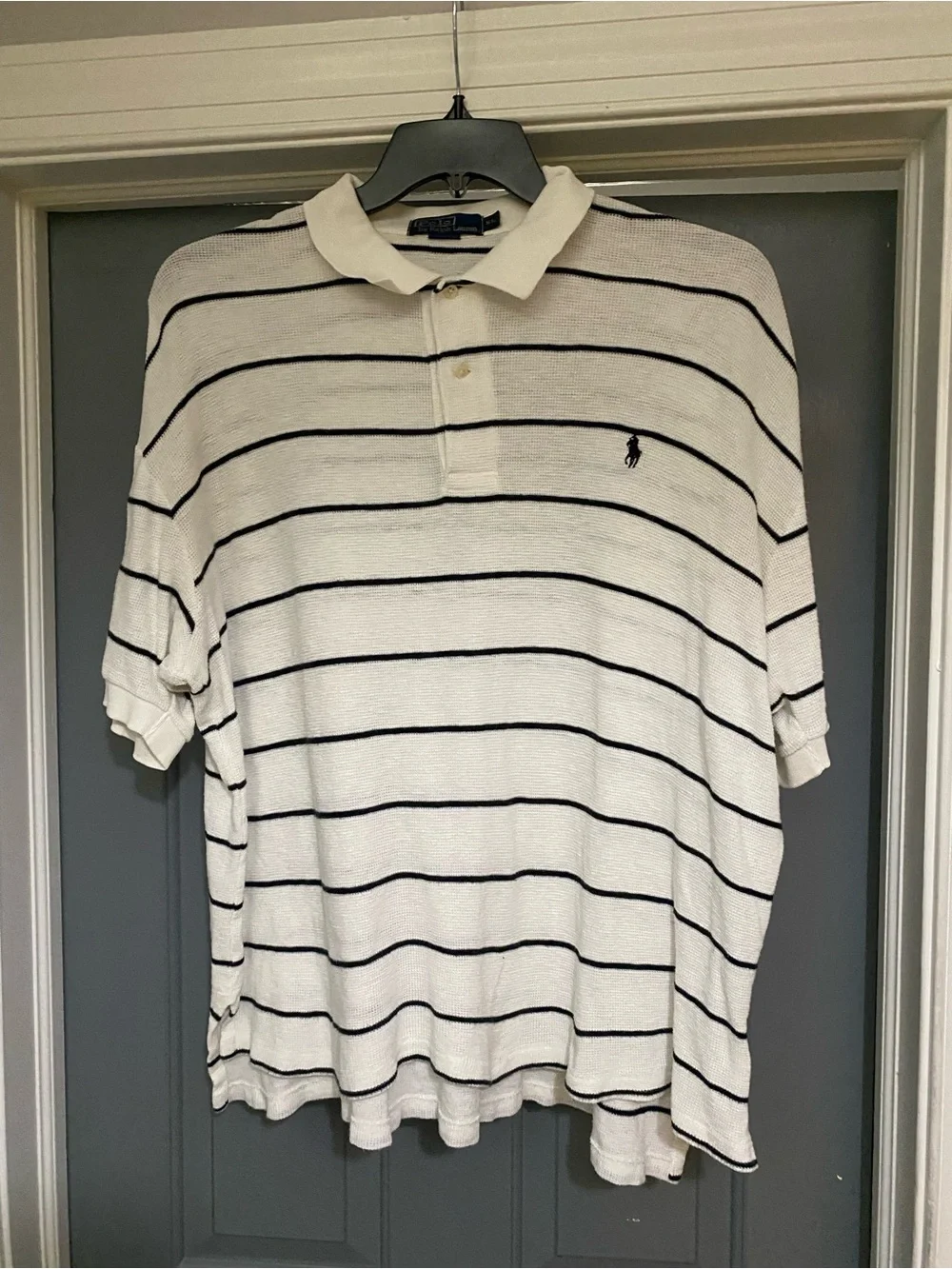 Ralph Lauren White Polo with Black Horizontal Stripes
